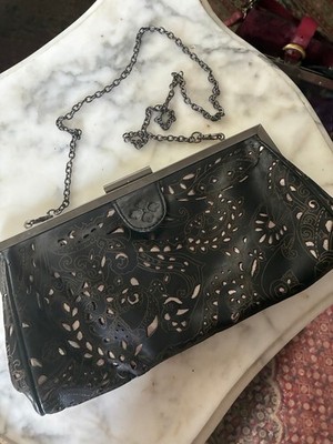 Patricia Nash new leather black cutout Athena clutch handbag purse dust bag
