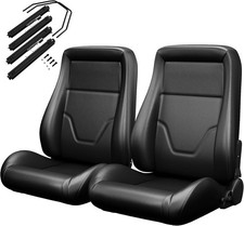 Pair Black Pvc Bucket Seats Wdual Lock Sliders - Racing Style For Dodge