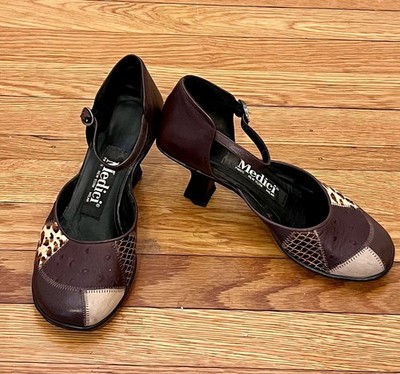 Medici Patchwork Leather Mary Jane Heels Ostrich Snakeskin Leopard Print Size 7