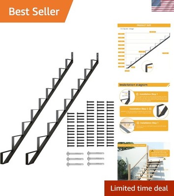 Steel Stair Riser 9 Steps Black Outdoor Deck Stringer Heavy Duty Support