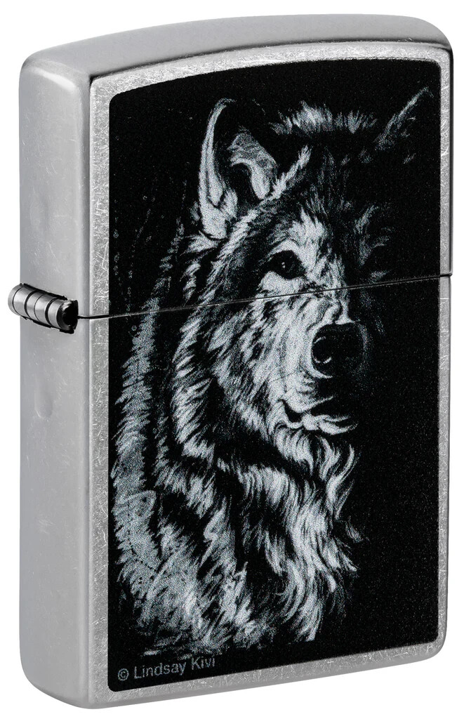 Zippo 46149, Lindsay Kivi Wolf Design, Street Chrome Finish