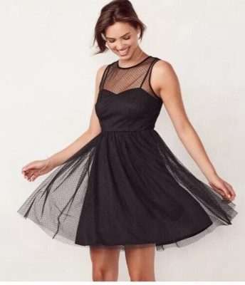 Lauren Conrad Black Dress Dot Flowy Fit n Flair Size 18 New Whimsigoth Party