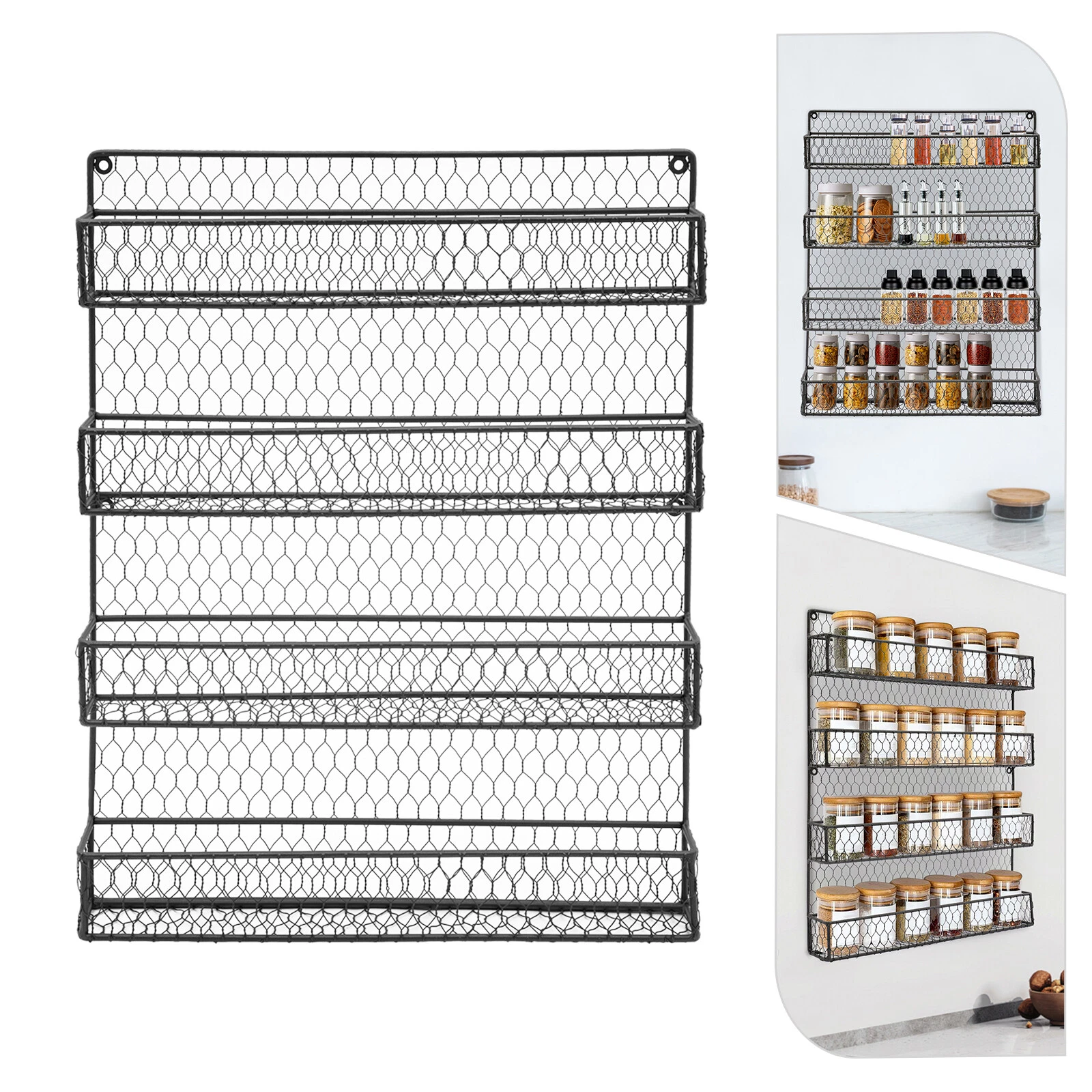 Modern 4Tier Metal Spice Rack Wall Hanging Shelf Holder KitchenCabinet 43*6*53cm