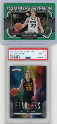 Caitlin Clark Prizm Draft Picks Green Campus Legends RC #5 SP & Fearless PSA 8