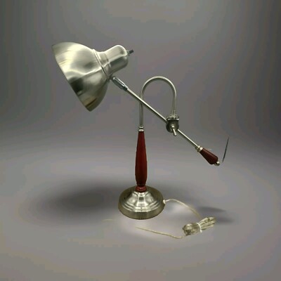 Swing Arm Desk/Table Lamp Mahogany, Metal~ 360° Articulated Boom Task MCM Style