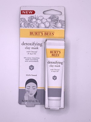 Burt's Bees Detoxifying Clay Mask 0.57oz Charcoal Acai Oil 99% Natural