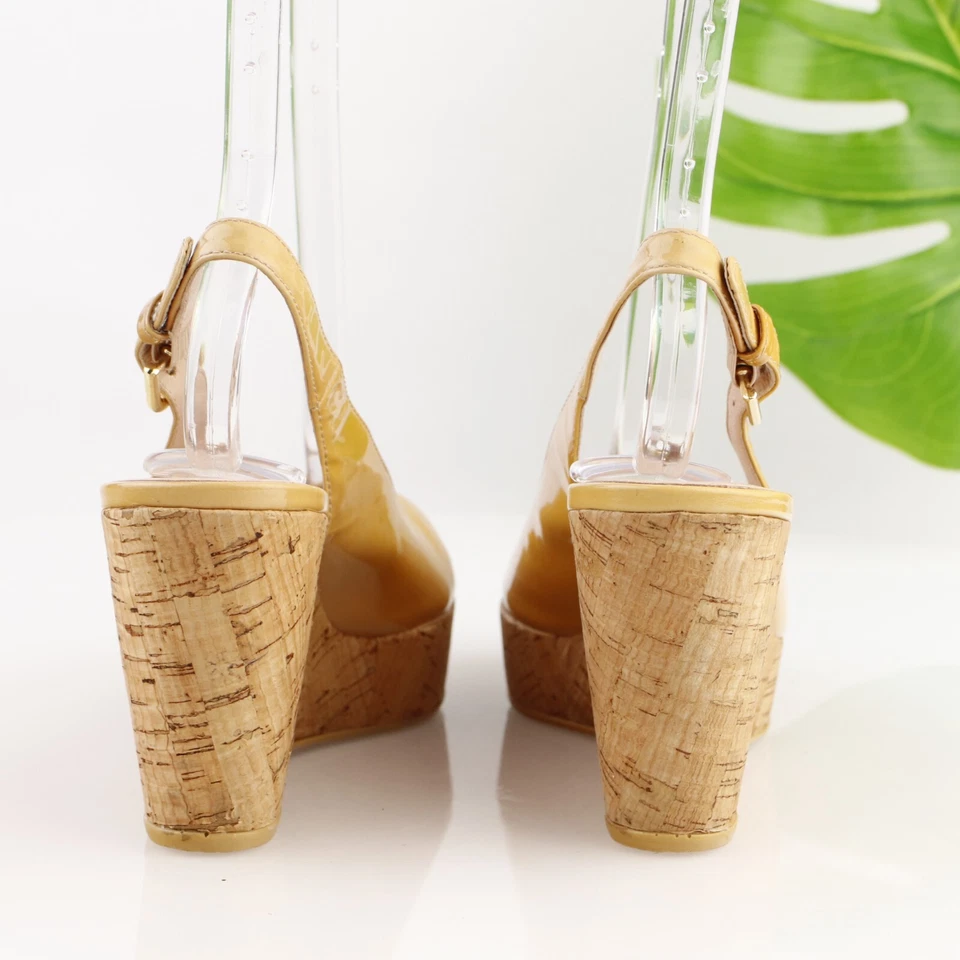 Sandalia de jean Stuart Weitzman para mujer talla 7,5 charol desnudo corcho cuña tacón plataforma Foto 4 de 4