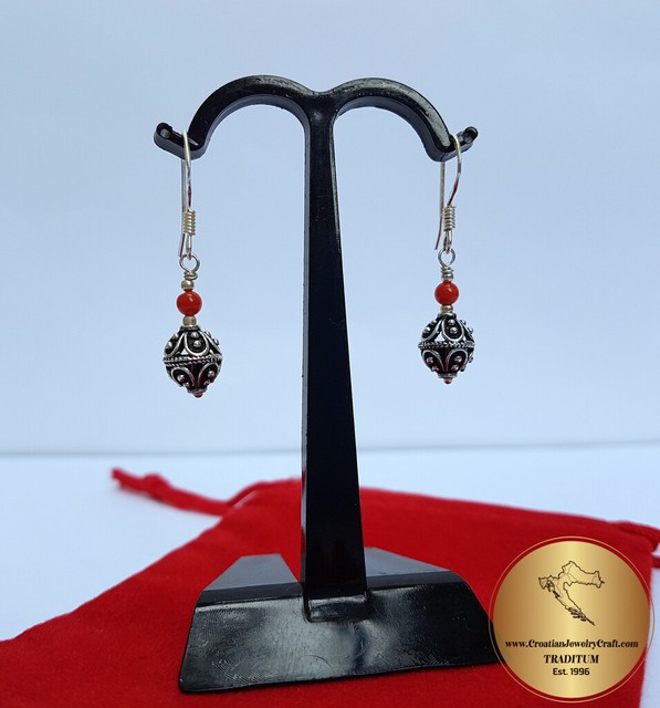 Dainty Traditional Croatian Earrings, Mediterranean Red Coral Earrings
