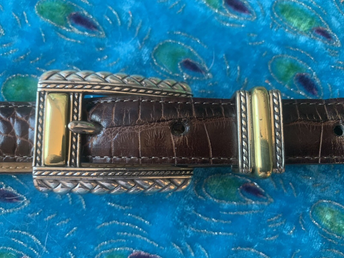 BRIGHTON BROWN LEATHER CROC EMBOSSED Goldtone Silvertone Women\'s Belt L Check out Women main image 2