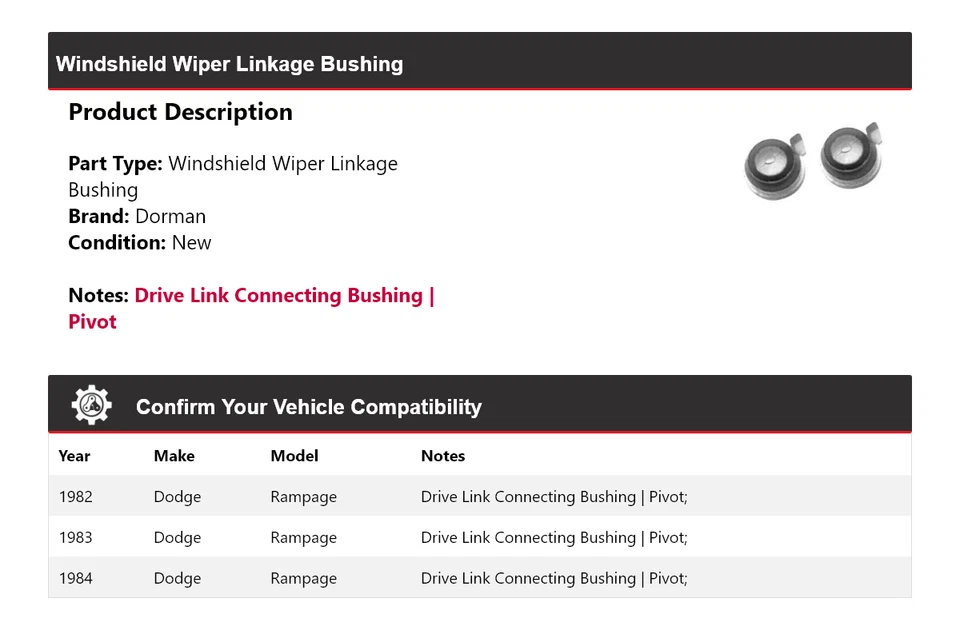 Buje de acoplamiento limpiaparabrisas 1983 para Dodge Rampage Dorman 1982-1984 Foto 2 de 4
