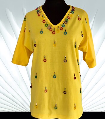 Victoria Jones Tops/Shirts (M-L) Colorful HandBeaded, Yellow NEW W/TAGS! 10.99 !