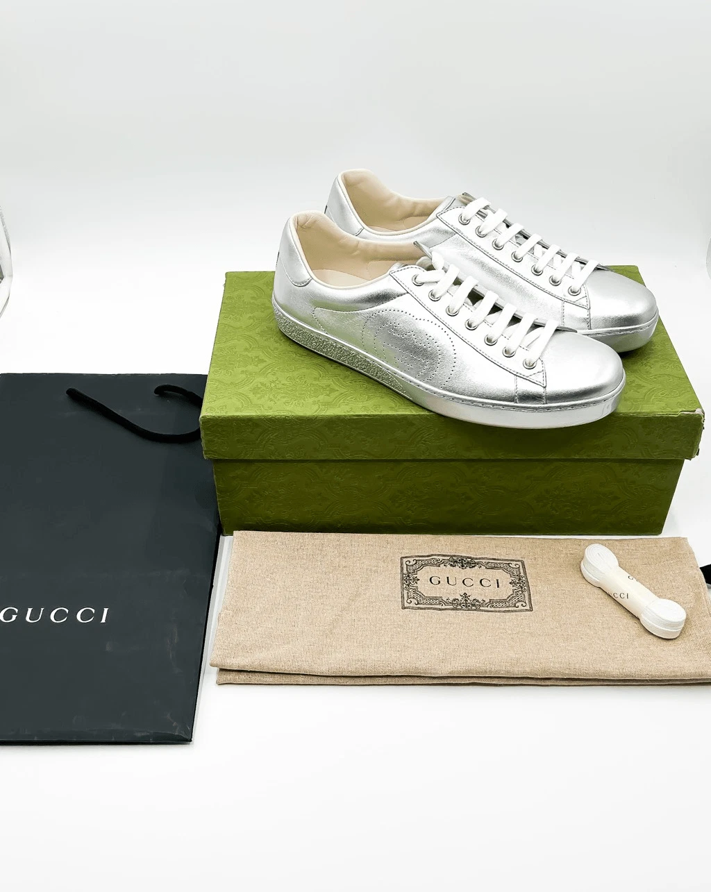 Baskets Gucci neuves GG Ace argentées imbriquées G baskets US homme taille 9