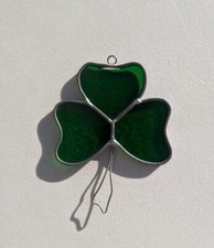 Vintage Stained glass Sun Catcher Clover St Patrick  s Window hanger Irish