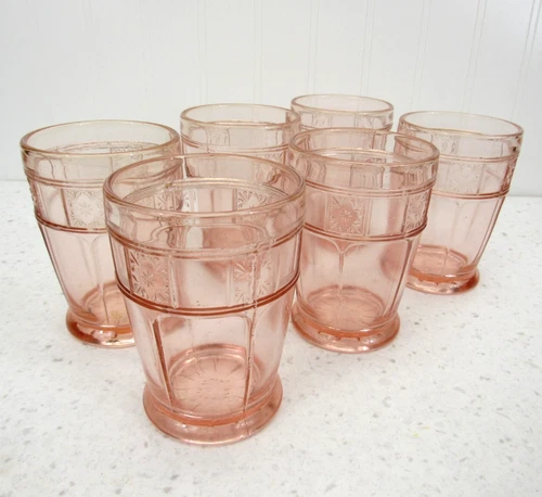 Doric Pink Tumblers 4" Jeannette Depression Glass Vtg 1930s lot of 6