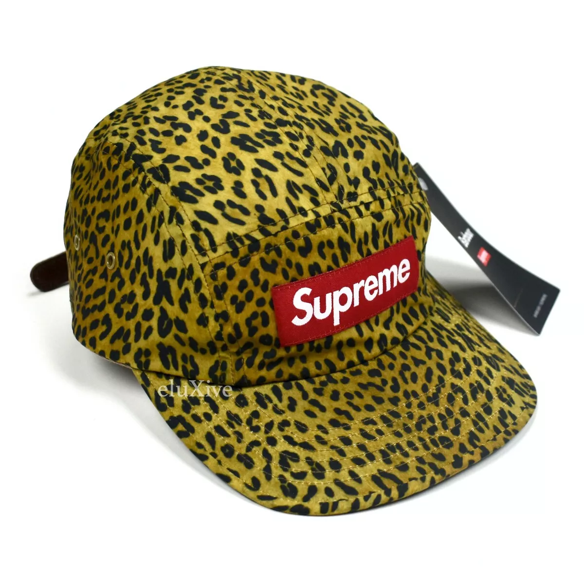 NWT Supreme Barbour Waxed Cotton Box Logo Hat Camp Cap Leopard SS20  AUTHENTIC