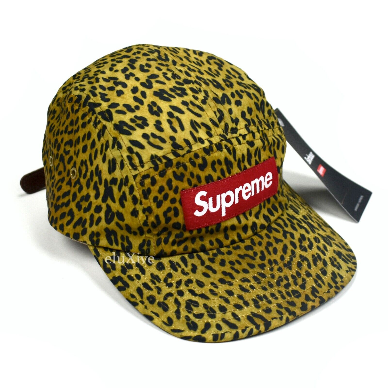 NWT Supreme Barbour Waxed Cotton Box Logo Hat Camp Cap Leopard SS20 AUTHENTIC