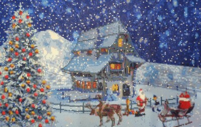 Completed Diamond dotz painting finished Santa Sleigh Winter Home 14X22 dots art