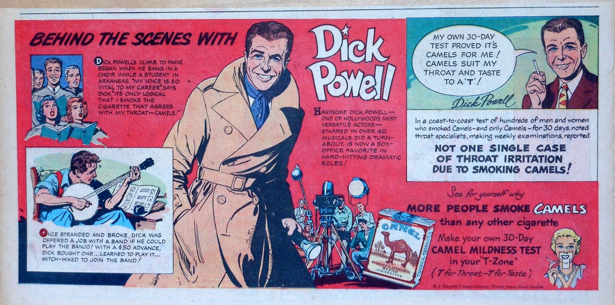 1954 Magazine Advertisement Page Camel Cigarettes Pack Dick Powell Smoking Ad | UK