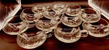 Crystal Moderna Riekes Crisa Punch Bowl Replacement Cups VTG 12 Piece Hand Blown