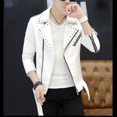 Herren PU Kunstleder Nieten Bikerjacke Motorrad Blazer Mantel Slim