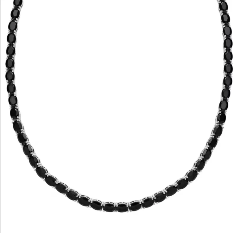 Collana tennis ovale spinello nero platino su argento sterling 16 pollici... - Immagine 3 di 4