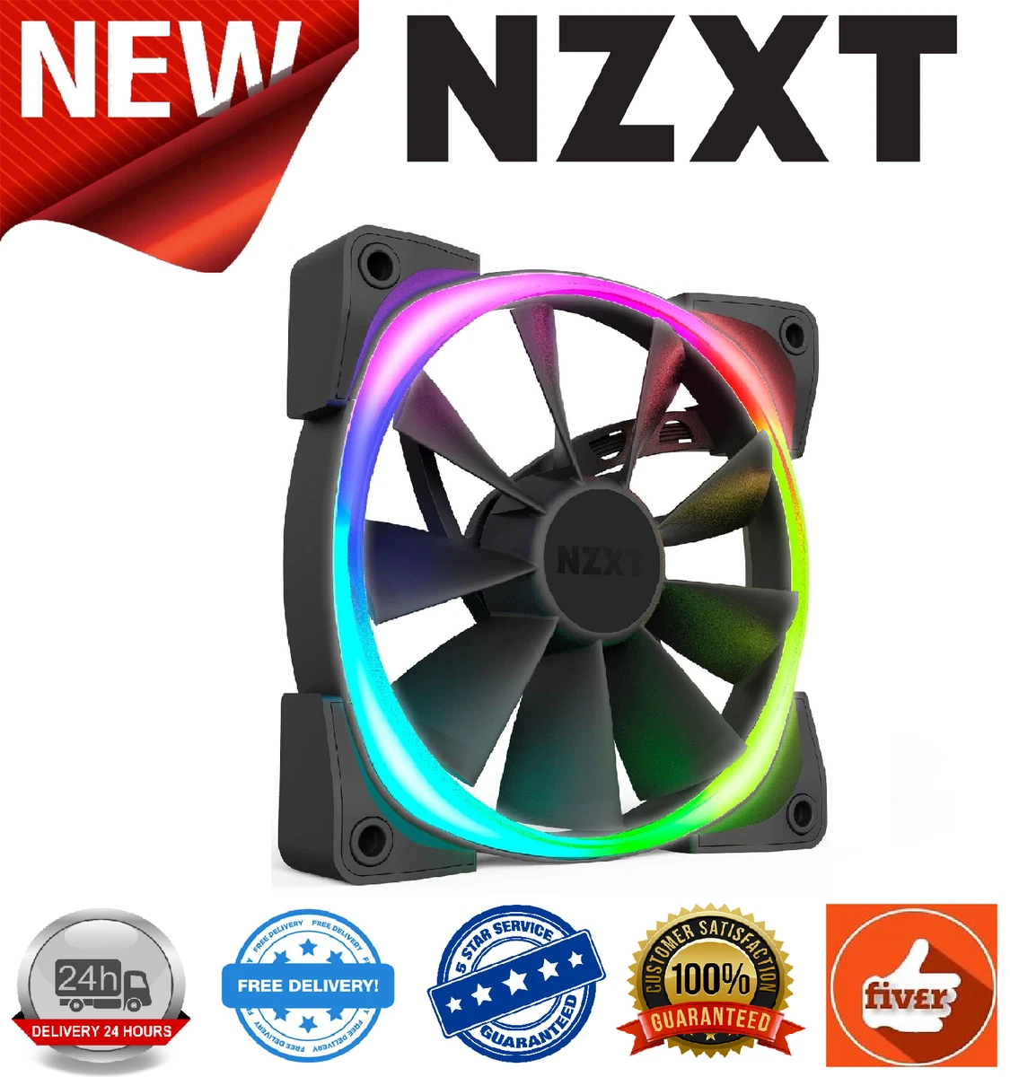 NZXT 140mm Aer RGB 2 Premium Fan Single Pack Winglet Tips PWM 500-1500rpm