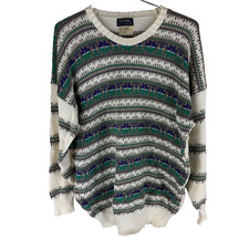 VTG 80s Burberry Aztec Knitted Colorful Sweater Made in England AOP Sz L