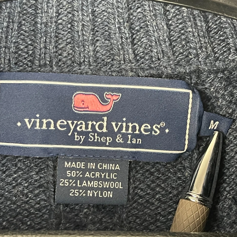 Vineyard Vines мужской M ягненка шерсти смесь насмешливый шеи кабель вязаный свитер 1/4 молнии синий - Изображение 2 из 4