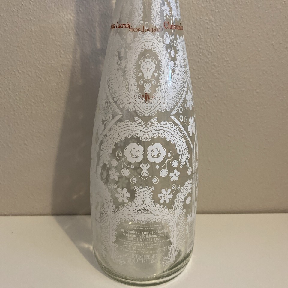 Evian Christian Lacroix 2008 Collectible Glass Water Bottle White