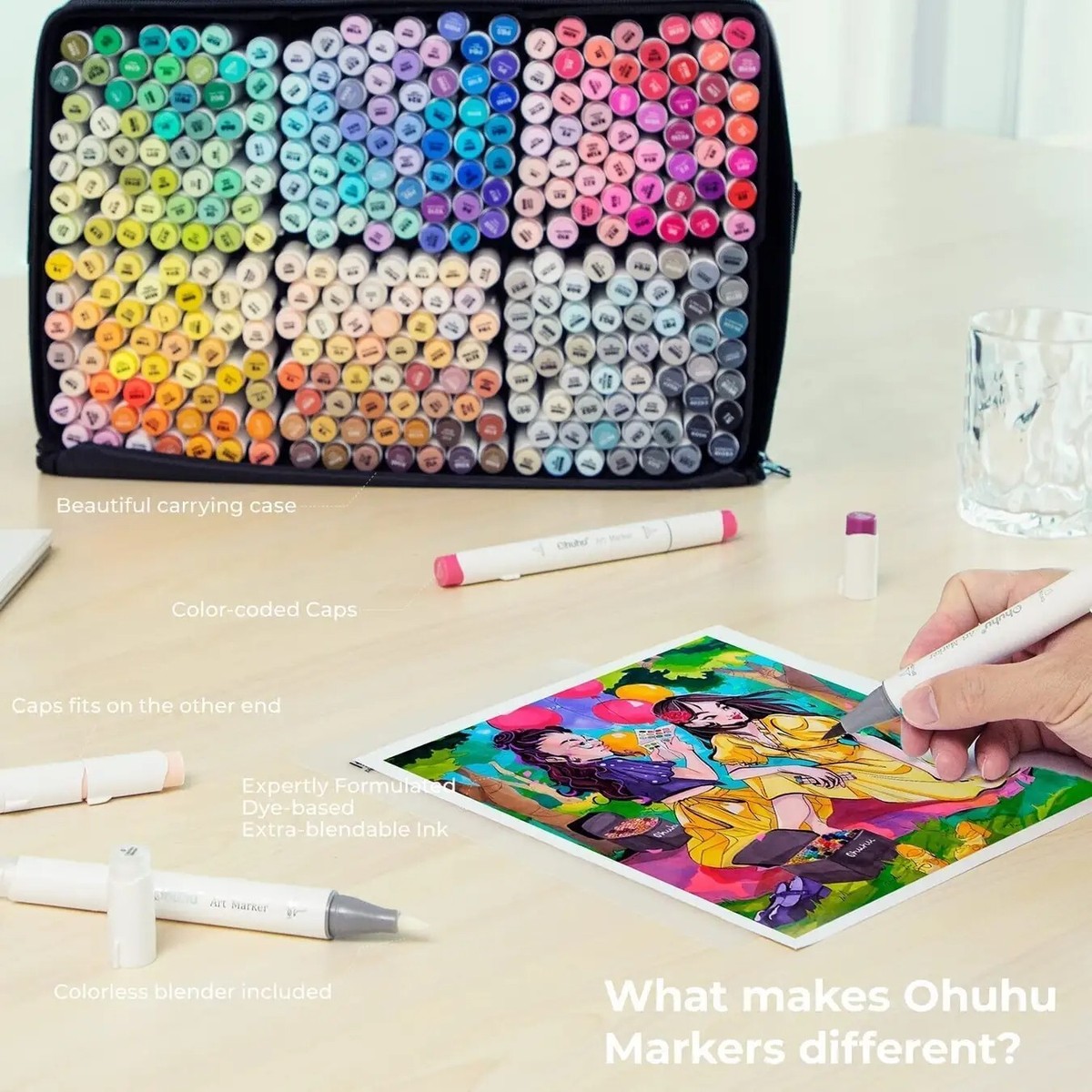 Ohuhu 120/168/216/320 Colors Art Marker Set Brush+Broad or Brush+