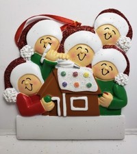 Personalized Building Gingerbread House Family Five Kids Christmas Ornament