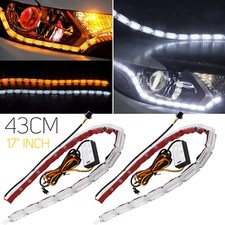 17 Led Headlight Strip For Daytime Running Light Turn Signal Drl Switchback 2pc