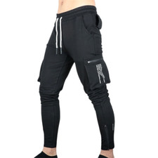 Men Cargo Pants Trousers joggers Slim Fit Drawstring Stretch Pencil Loose Black