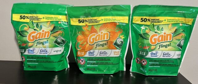 Lot of 3 Gain Laundry Flings Detergent 16ct Each. Free Shipping