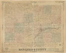 20" x 24" 1854 Map Of Licking County Ohion Cities & Towns Real Property