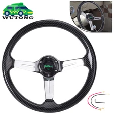 14INCH Universal Carbon Fiber Racing Steering Wheel Drifting Deep Dish 6 Bolts