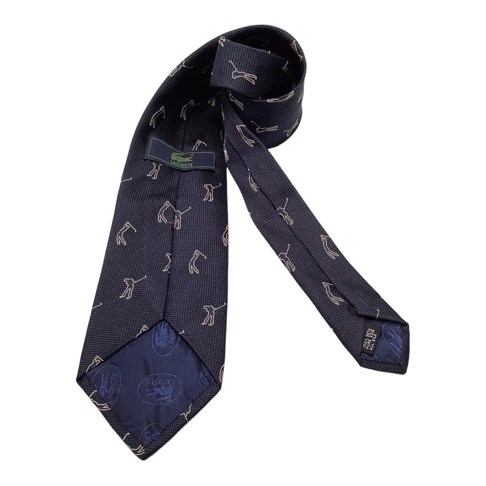 Corbata de seda de diseñador de lujo con estampado de golfista azul LACOSTE con: 3,5" EXCELENTE ESTADO Foto 2 de 4