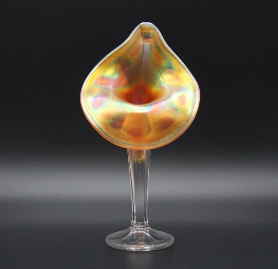 1910s Antique Marigold Carnival Glass Savannah or Jack in the Pulpit Glass Vase - image 3 of 4