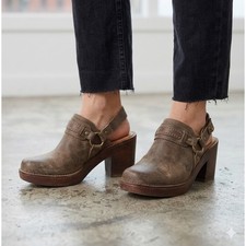 Born Hudson Leather Slingback Clogs Heeled Mules Taupe Distressed Size 10