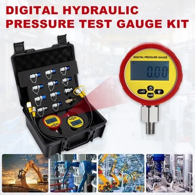 70Mpa Hydraulic Pressure Gauge Kit, 2 Gauges 2 Hoses 10 Couplings 2 Connectors