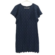 J.Crew Factory Womens Navy Eyelet Flutter Sleeve Knee Length Shift Dress 2