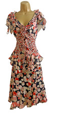VINTAGE KAREN MILLEN 100% SILK GEO-PRINT CO-ORD SKIRT & TOP UK 14 (US 10) EUR 42