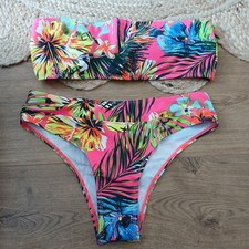 BNWT - LADIES FLORAL PRINT BRIGHT  BANDEAU BIKINI - SIZE SMALL (8-10) FROM SHEIN
