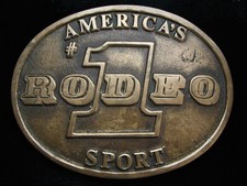 OJ13124 VINTAGE 1970s RODEO AMERICA'S 1 SPORT SOLID BRASS BELT BUCKLE