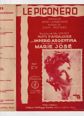 FILM NUITS D'ANDALOUSIE UFA PARTITION PICONERO MOSTAZO IMPERIO D'ARGENTINA 1938 - Photo 1/2