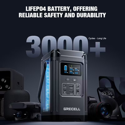 GRECELL 240W Tragbare Powerstation 153,6Wh Solar Generator LiFePO4 Akku D.