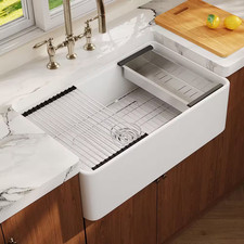 Derbyshire 33 In. Ceramic Single Bowl Farmhouse Apron Workstation Kitchen Sink w