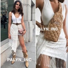 ZARA Boho Fringe Wrap Skirt XS Goddess Euro Vacation Resort Edgy Asymmetrical