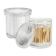 Cute Glass Qtip Holder, Elegant Apothecary Jars with Lid, Bathroom Organizers...