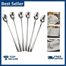 Long Handle Spoon, 9-Inch Iced Teaspoon, Set of 6, 18/10 Stainless Steel